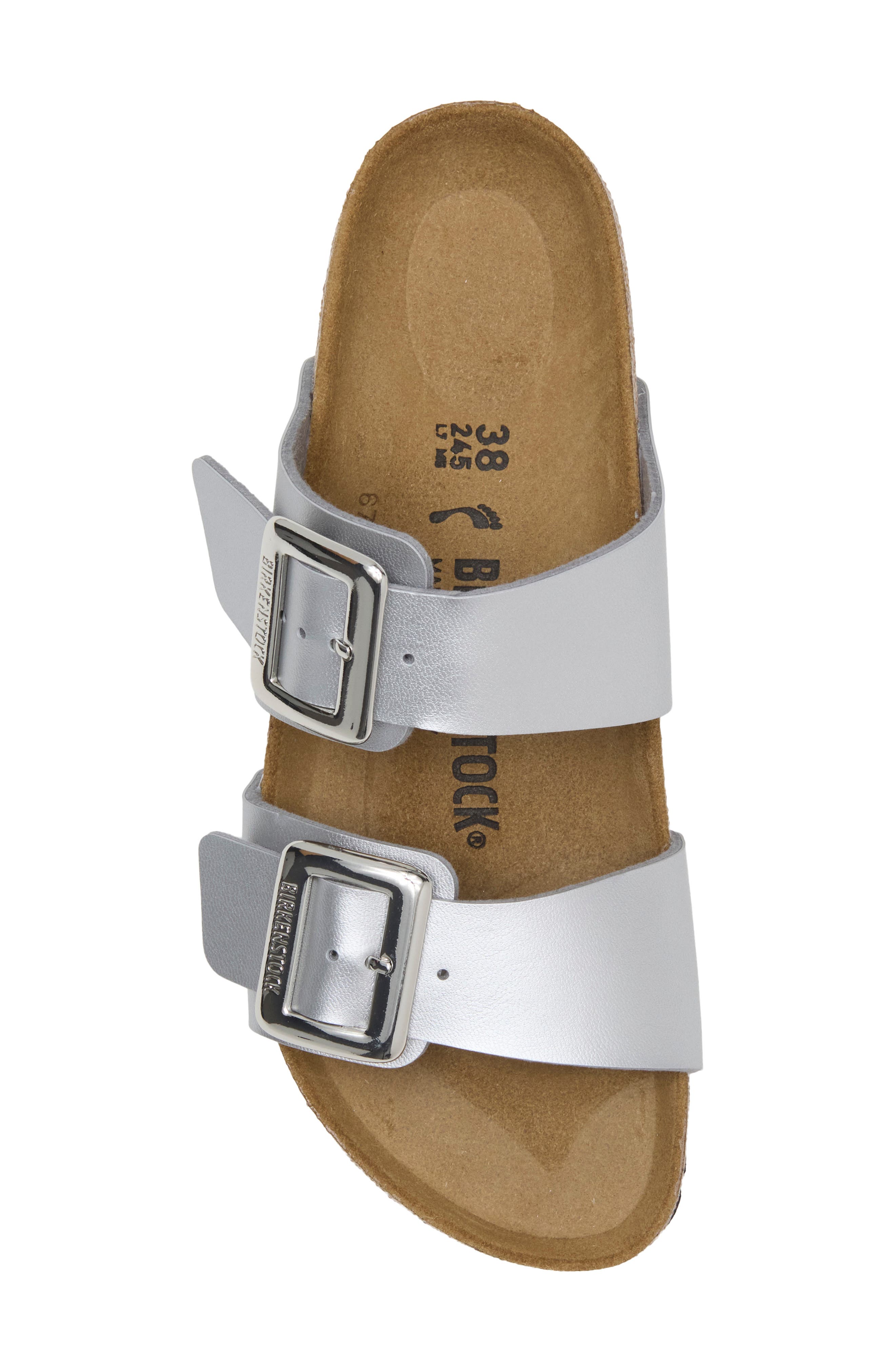 Sydney Luxe Buckle Faux Leather Slide Sandal, Alternate, color, SILVER