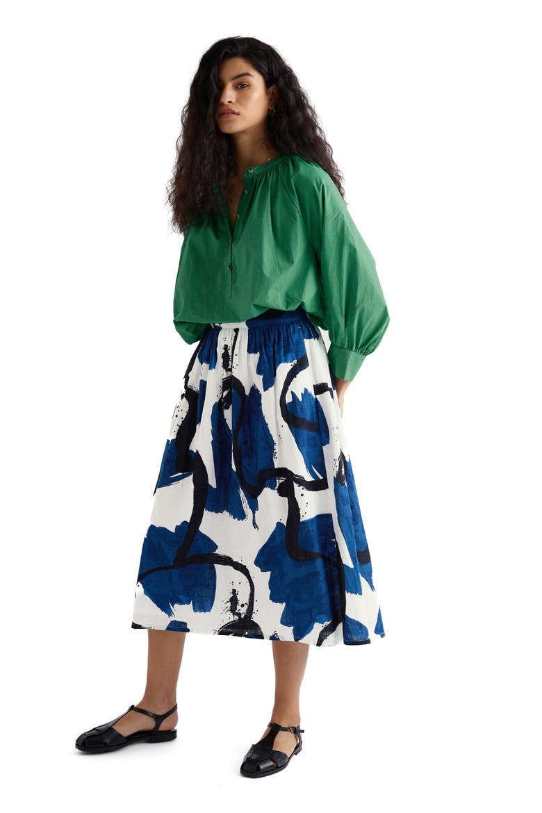 Mevagissey Organic Cotton Midi Skirt, Alternate, color, PAINT CANVAS DARK VOYAGE