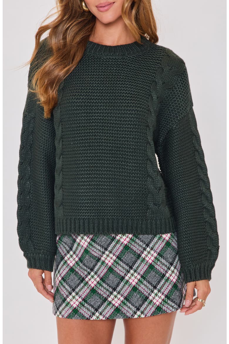 Pinecrest Cable Stitch Crewneck Sweater, Main, color, HUNTER GREEN
