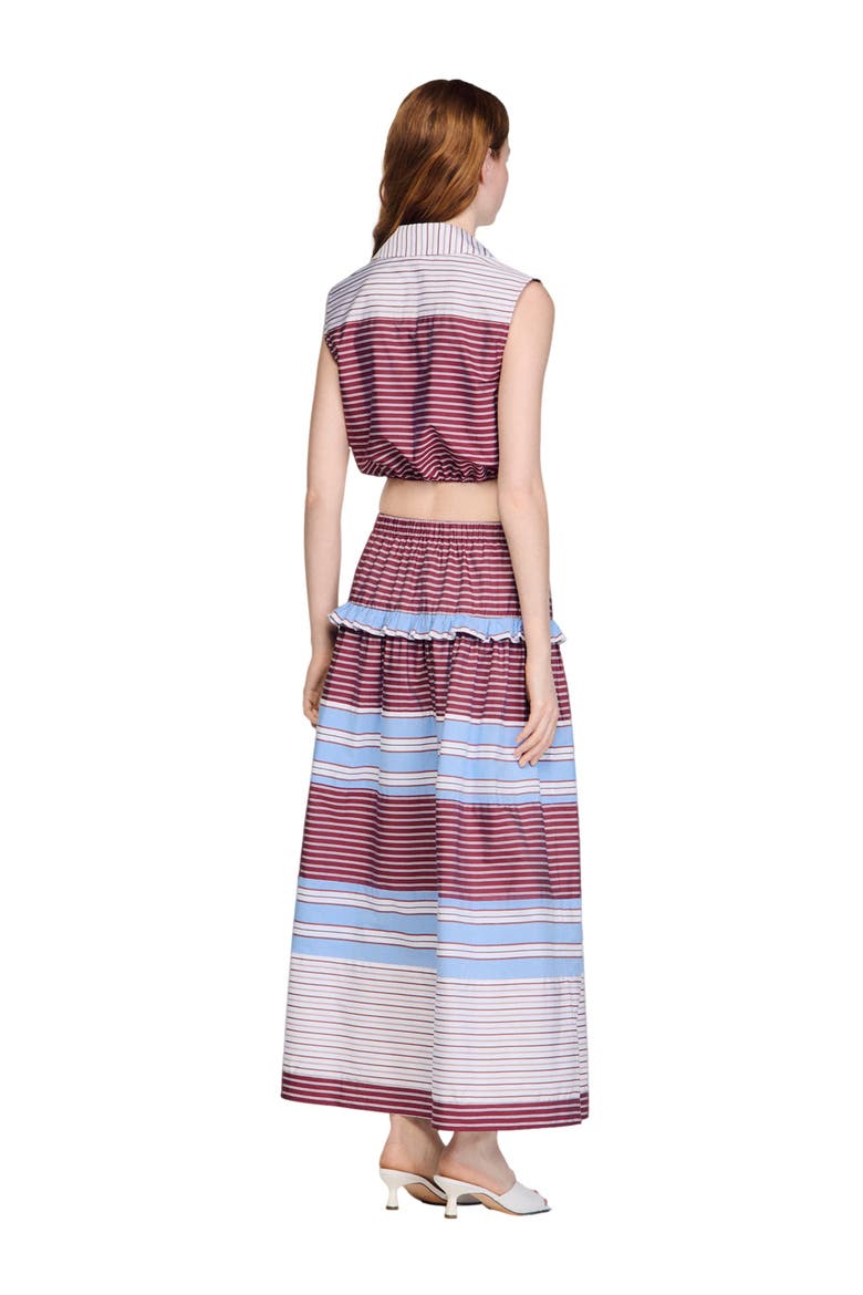 Cropped striped cotton shirt, Alternate, color, Burgundy / white