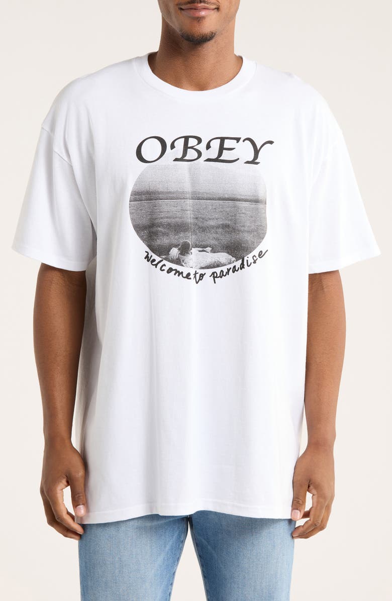 Obey Welcome to Paradise Graphic T-Shirt, Main, color, White