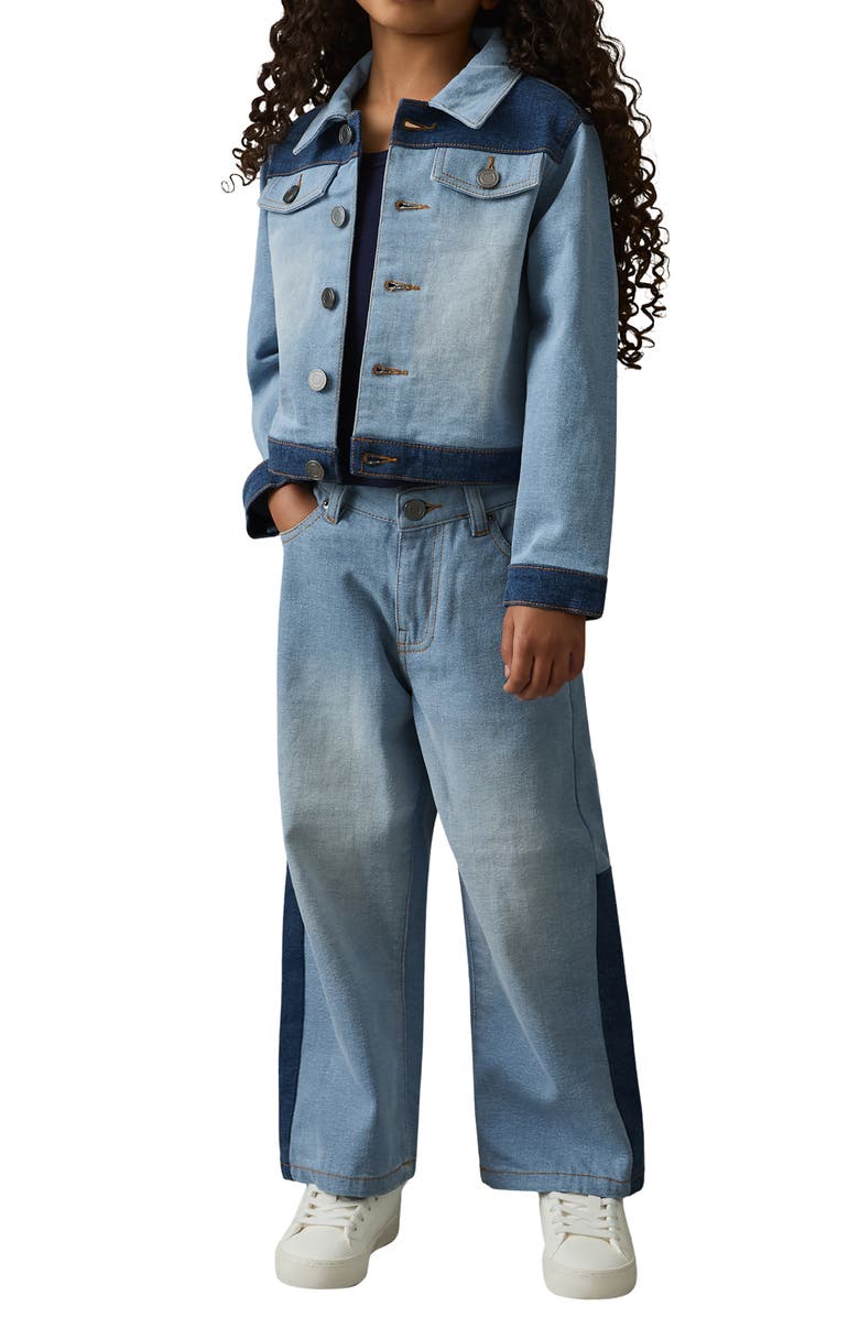 Reiss Kids' Briar Colorblock Denim Jacket, Alternate, color, Blue