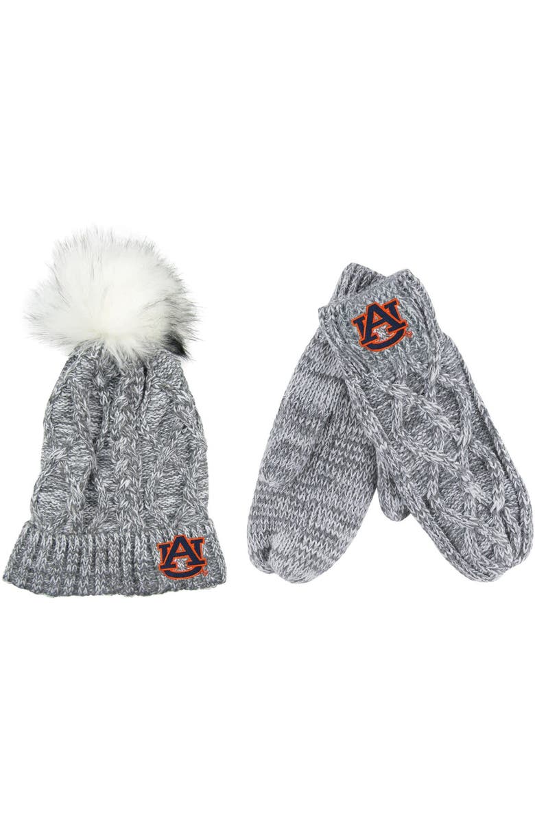 ZOOZATZ Gray Auburn Tigers Cuffed Knit Pom Hat & Mittens Set, Main, color, Gray