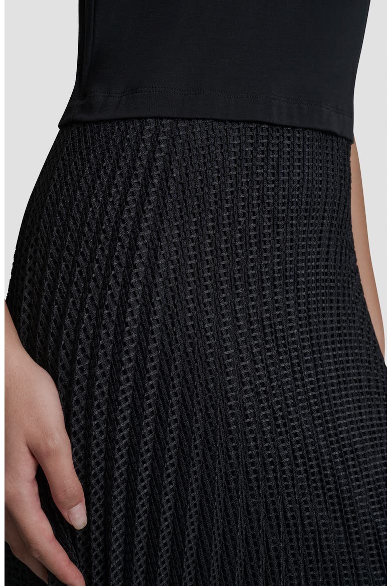Mixed Media Pleat Midi Dress, Alternate, color, NAVY