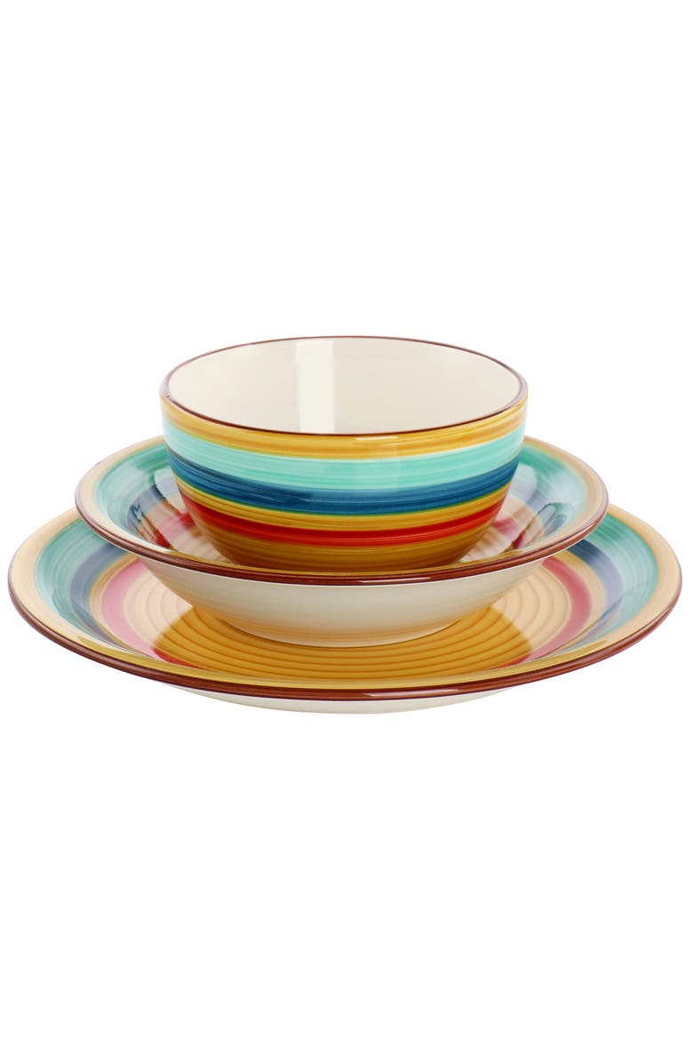 Gibson Home Rainbow 12 Piece Stoneware Dinnerware Set  Multi, Alternate, color, Yellow