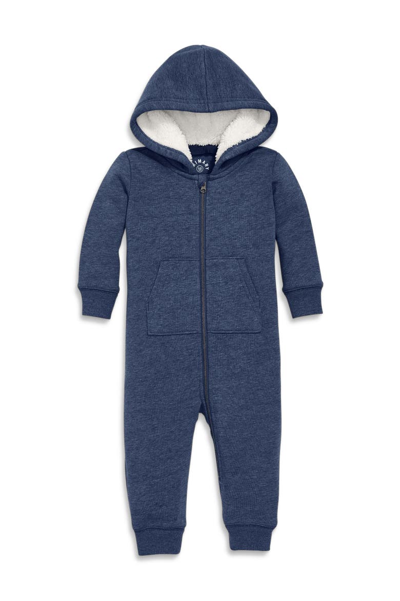 Baby Teddy Fleece-Lined Zip Romper, Main, color, Heather Navy