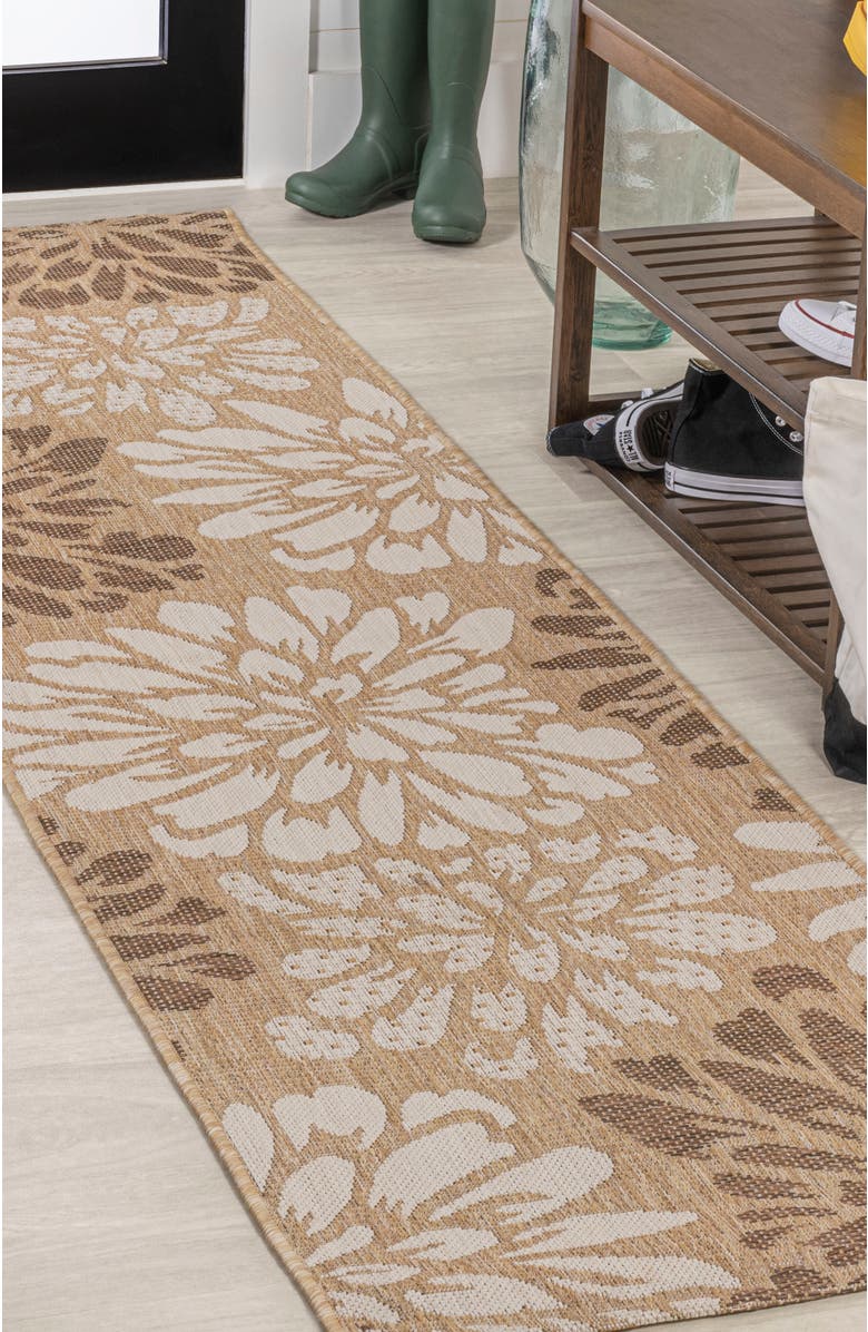 JONATHAN Y Zinnia Modern Floral Textured Weave Indoor/Outdoor Area Rug, Alternate, color, Brown/Cream