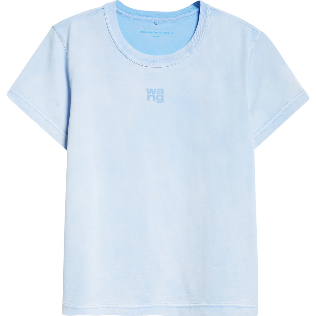 Alexander Wang Puff Logo Shrunken Cotton Jersey T-shirt In Washed Pale Blue