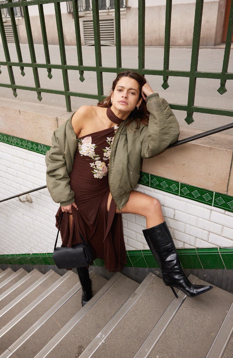 SAEMDI Embroidered Mesh Dress, Alternate, color, Brown