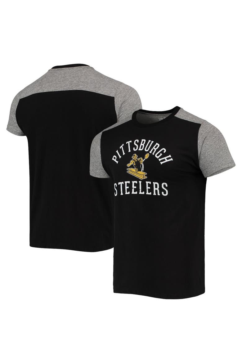 Men's Majestic Threads Black/Heathered Gray Pittsburgh Steelers Gridiron Classics Field Goal Slub T-Shirt, Alternate, color, Black