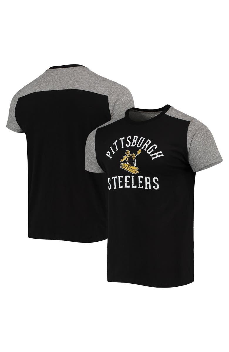 Majestic Threads Men's Majestic Threads Black/Heathered Gray Pittsburgh Steelers Gridiron Classics Field Goal Slub T-Shirt, Alternate, color, 
