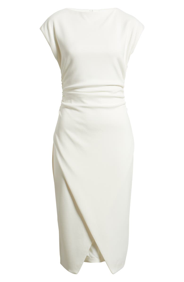 Vince Camuto Cap Sleeve Ruched Scuba Crepe Midi Dress, Alternate, color, Ivory