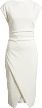 Vince Camuto Cap Sleeve Ruched Scuba Crepe Midi Dress