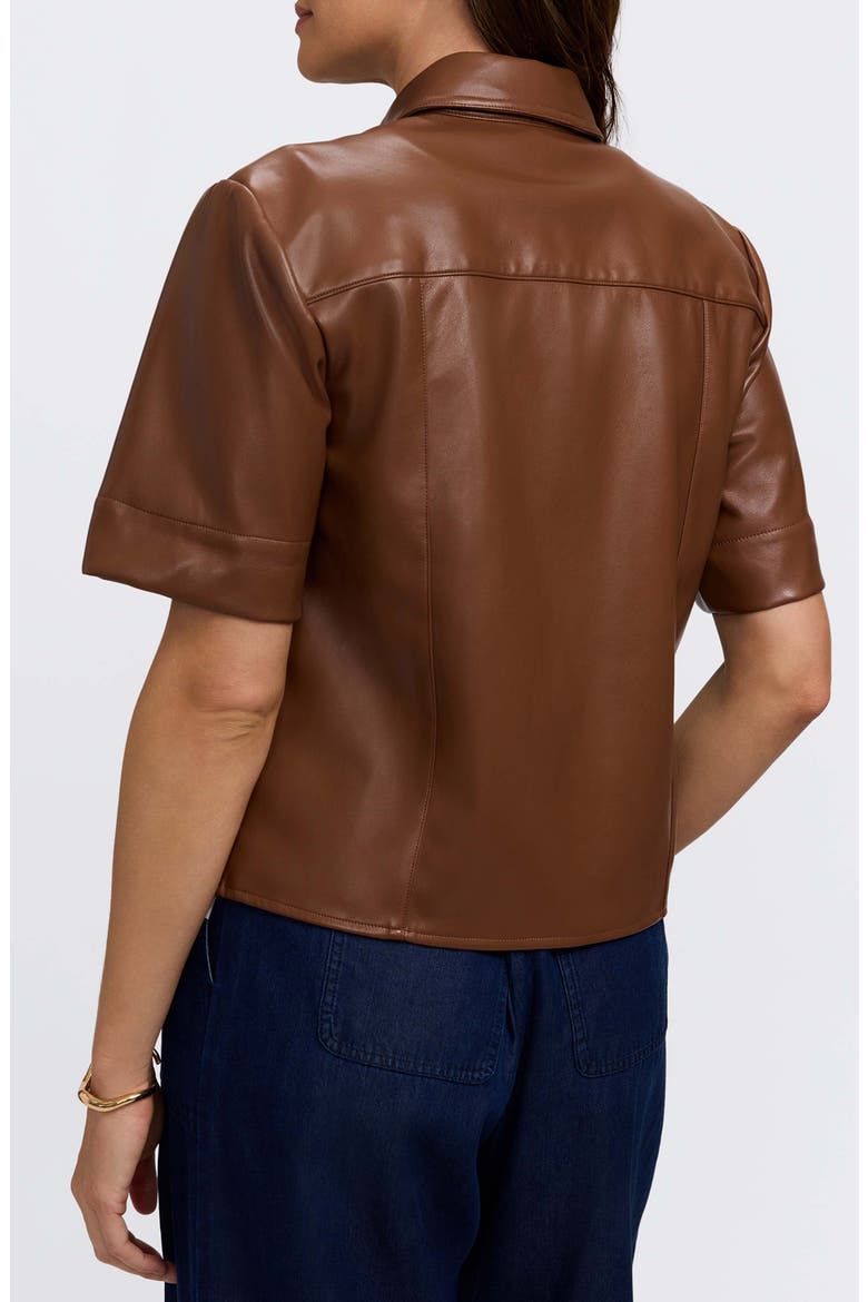 Demi Elbow Sleeve Faux Leather Button-Up Shirt, Alternate, color, MACCHIATO BROWN