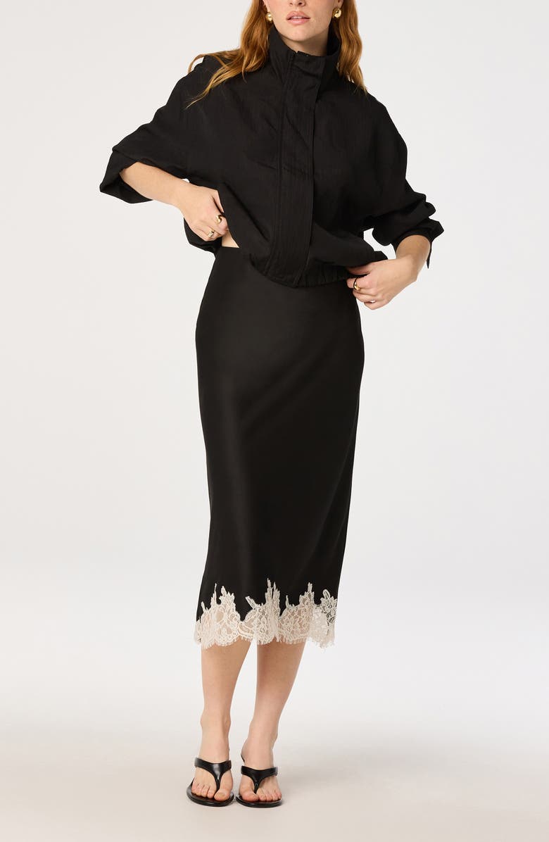 ASTR the Label Blossom Lace Trim Midi Skirt, Alternate, color, Black