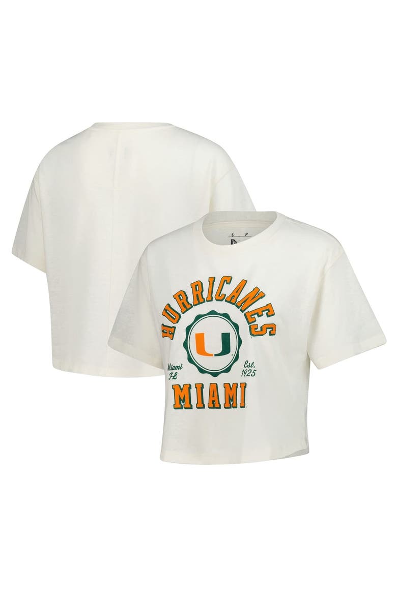 Women's Pressbox Cream Miami Hurricanes Tri-Blend Bishop Knobi Crop T-Shirt, Alternate, color, Cream