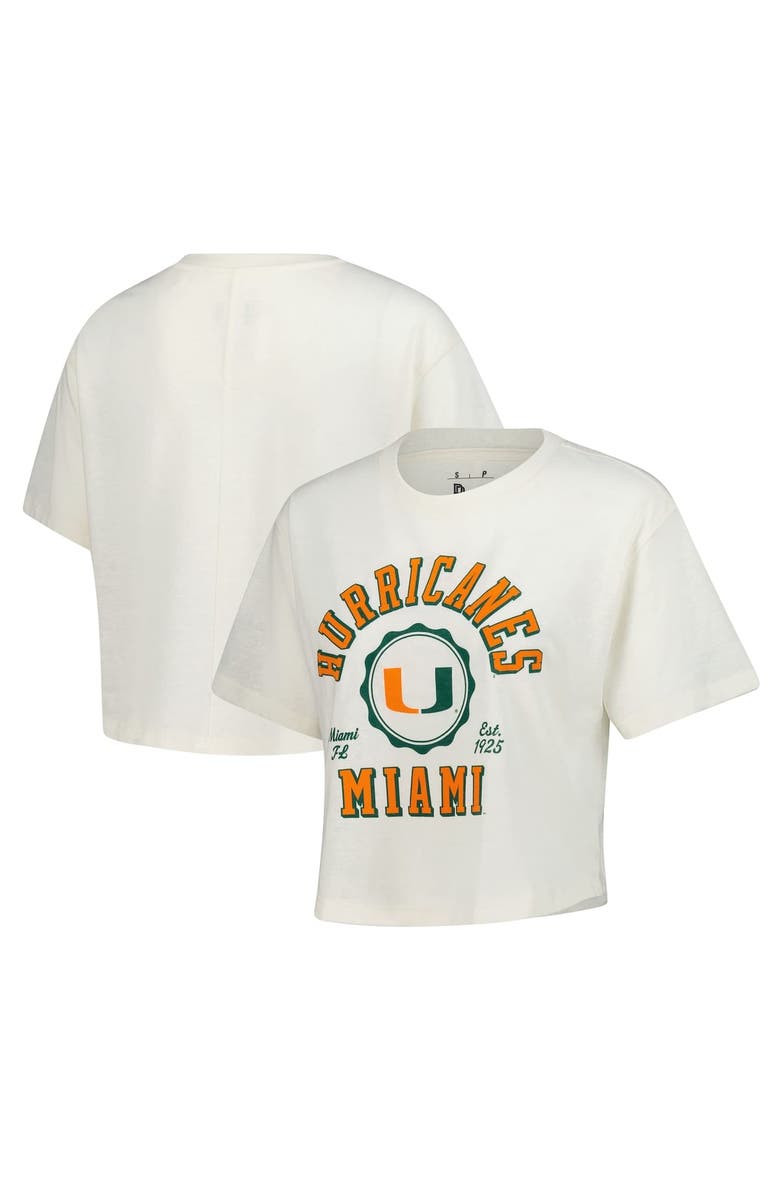 PRESSBOX Women's Pressbox Cream Miami Hurricanes Tri-Blend Bishop Knobi Crop T-Shirt, Alternate, color,