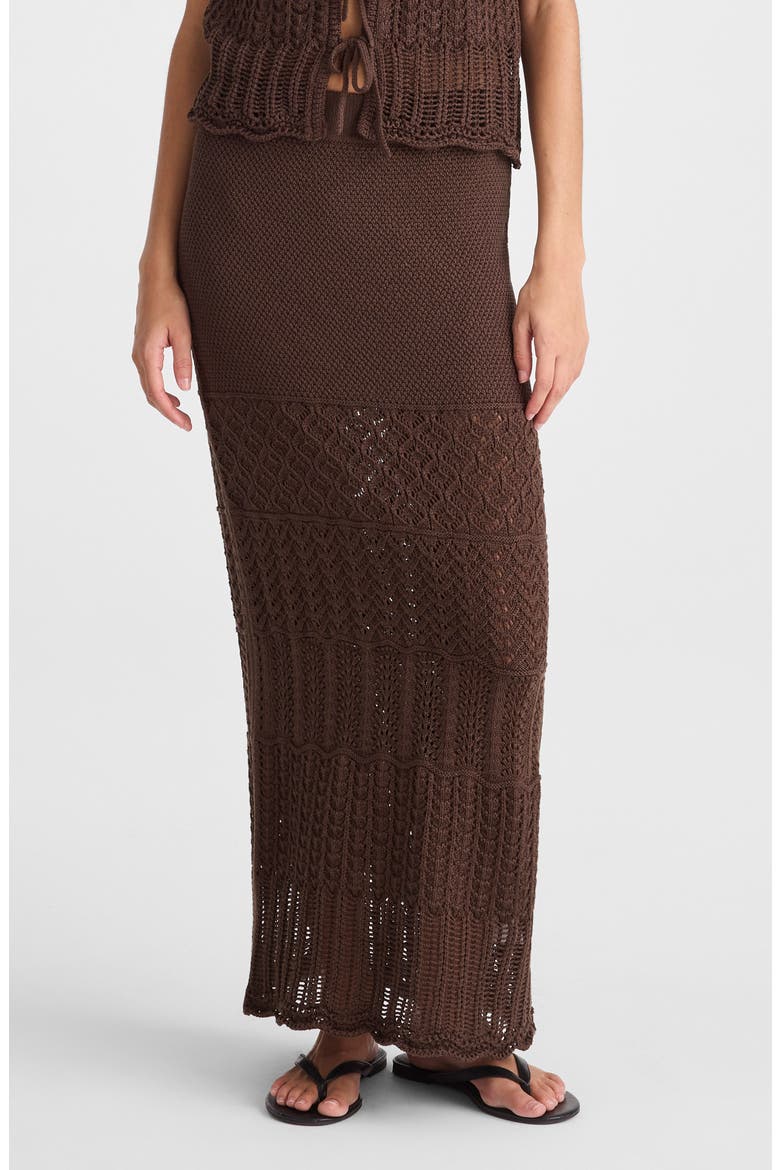 Pointelle Stitch Maxi Skirt, Main, color, DARK BROWN