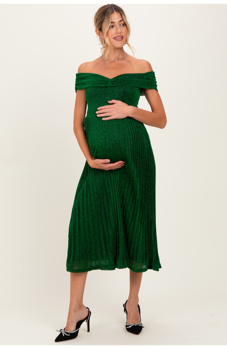 PinkBlush Shimmer Off Shoulder Pleated Midi Dress, Alternate, color,