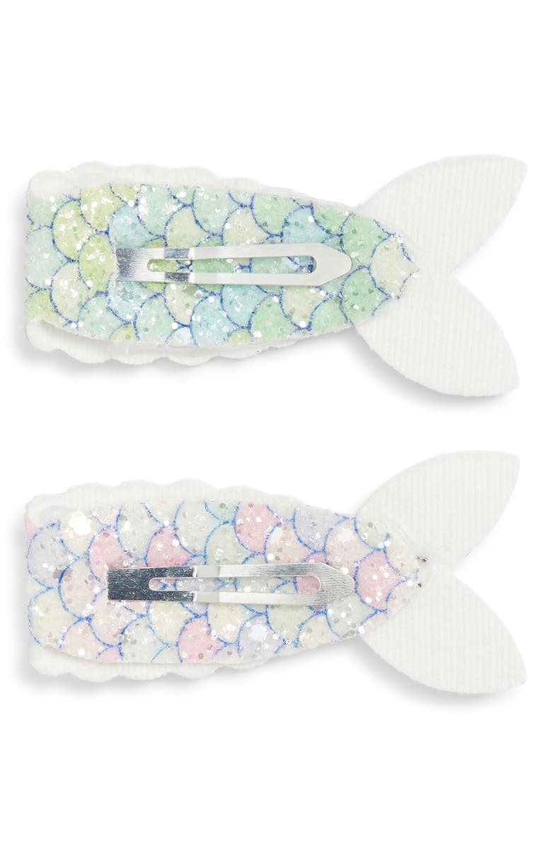 Cara Kids' 2-Pack Mermaid Tail Hair Clips, Alternate, color, Teal/ Pink