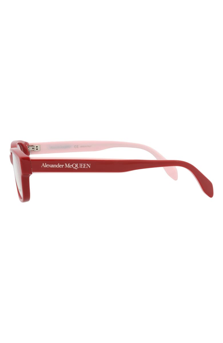 McQueen 56mm Rectangular Optical Glasses, Alternate, color, Red Red Transparent