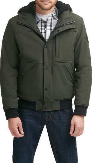 Faux Shearling Lined Soft Shell Bomber Jacket Faux Shearling Lined Soft Shell Bomber Jacket
