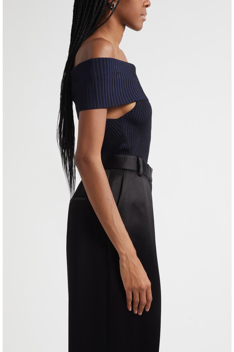 Luke Foldover Off the Shoulder Rib Top, Alternate, color, BLACK/ NAVY