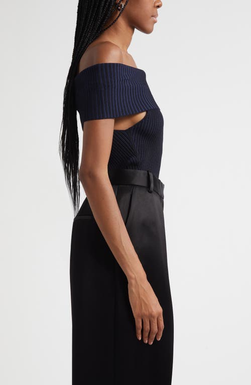Ramy Brook Luke Foldover Off The Shoulder Rib Top In Blue