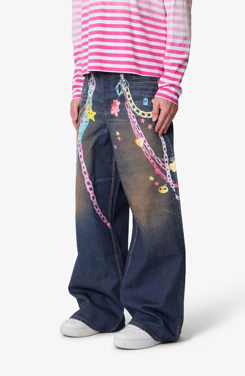 mnml Rave Chain Print Jeans, Alternate, color, Blue