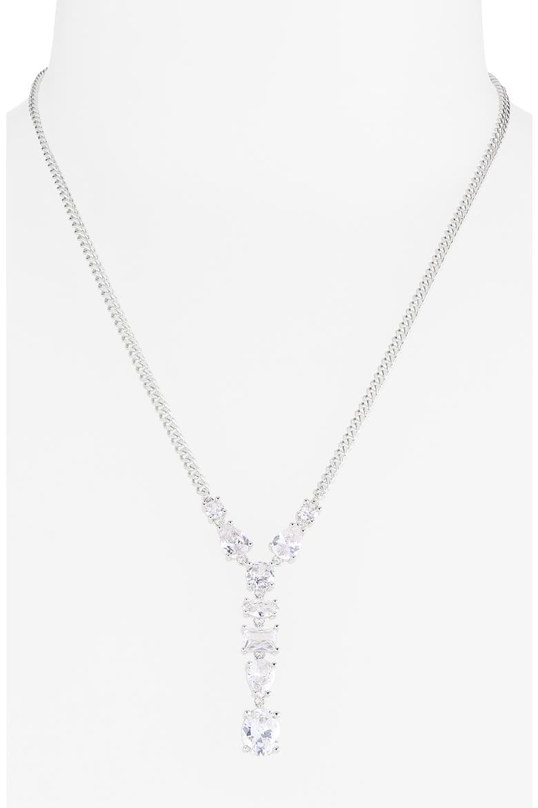 Mixed Crystal Y-Necklace, Alternate, color, CLEAR- SILVER