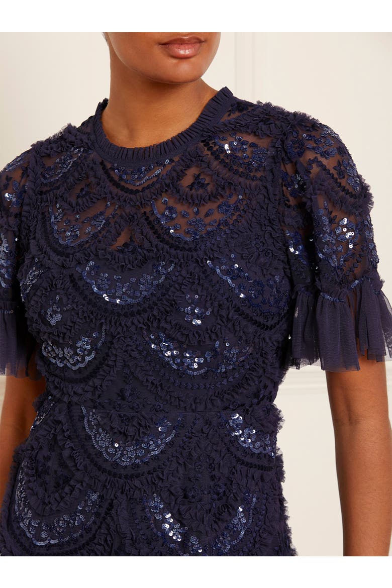 Carmen Ruffle Maxi Dress, Alternate, color, Navy
