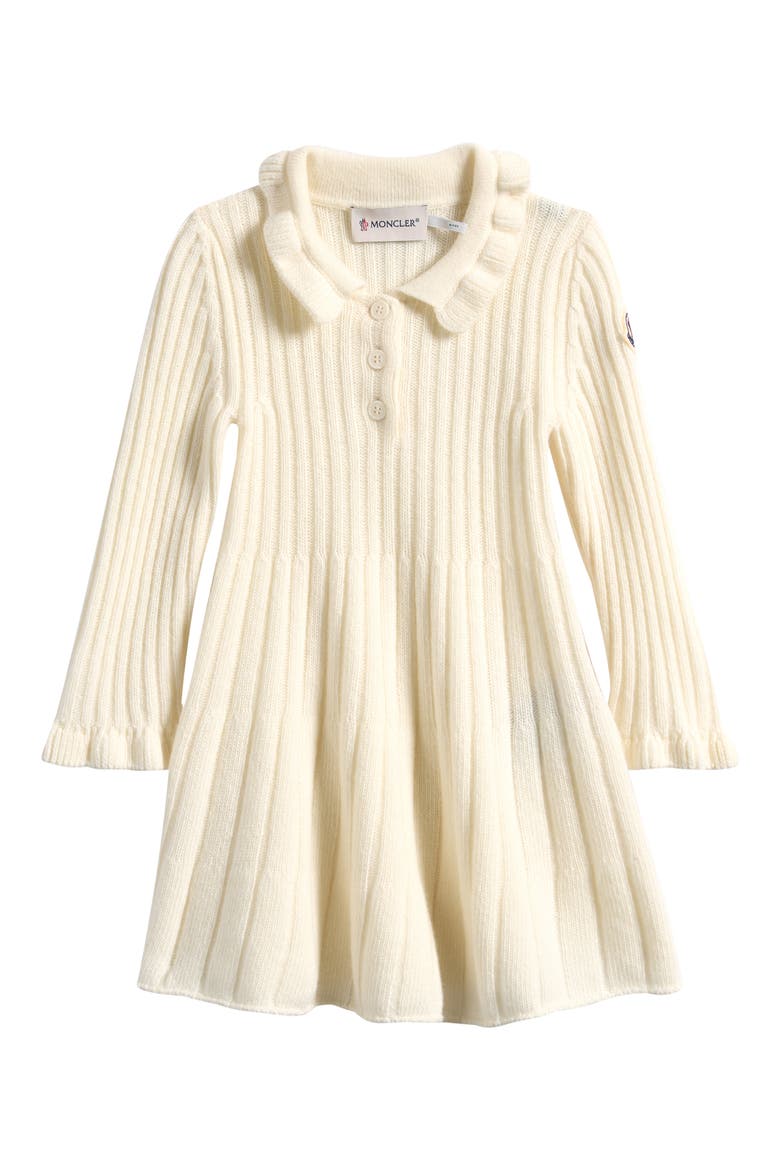 Kids' Long Sleeve Virgin Wool & Cashmere Polo Sweater Dress, Main, color, WHITE