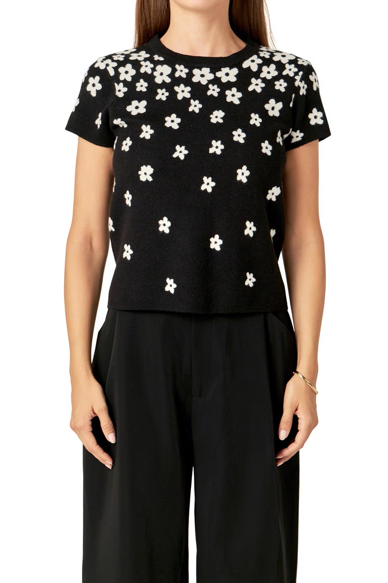 Intarsia Daisy Knit Top, Alternate, color, BLACK/ WHITE