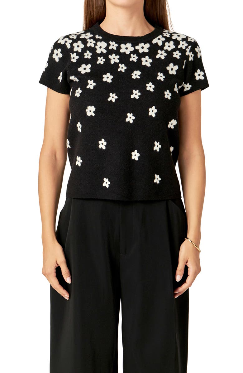 English Factory Intarsia Daisy Knit Top, Alternate, color,