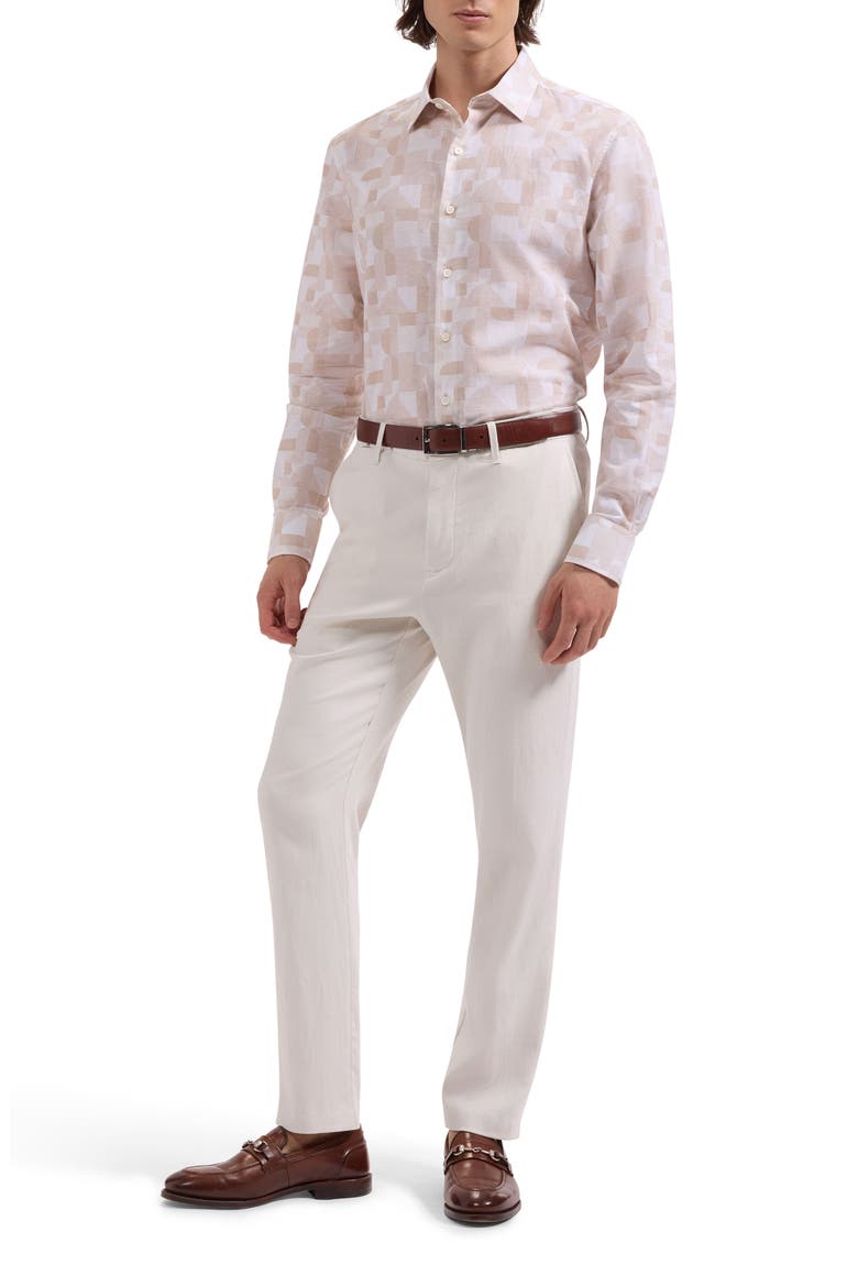 Julian Shaped Fit Abstract Geometric Print Cotton & Linen Button-Up Shirt, Alternate, color, DESERT
