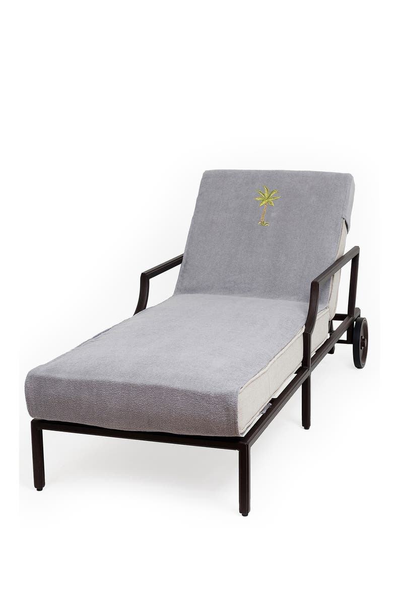 100% Turkish Cotton Palm Tree Embroidered Standard Size Chaise Lounge Cover - Grey, Alternate, color, GREY