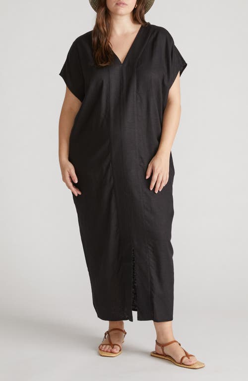 Universal Standard Cabana Linen Blend Caftan Dress In Black