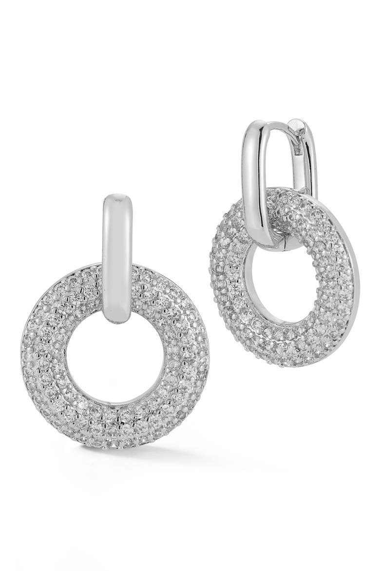 Pavé Drop Earrings, Main, color, SILVER