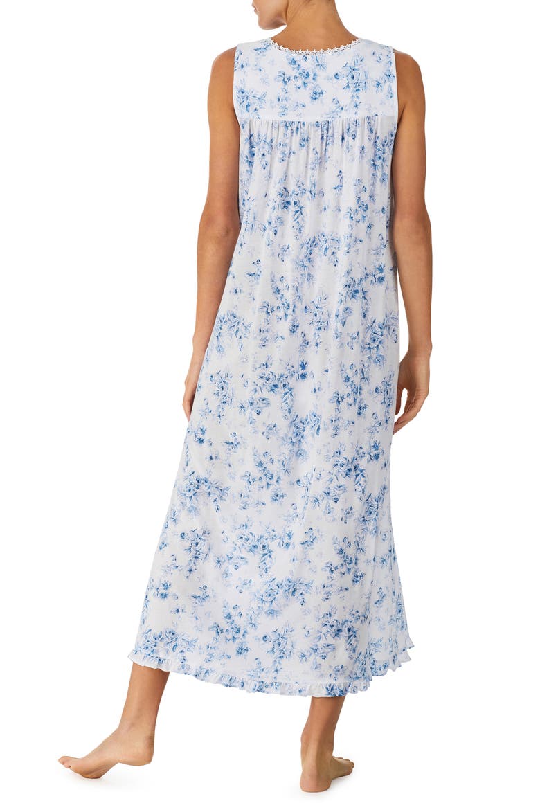 Floral Print Cotton Ballet Nightgown, Alternate, color, WHITE BLUE