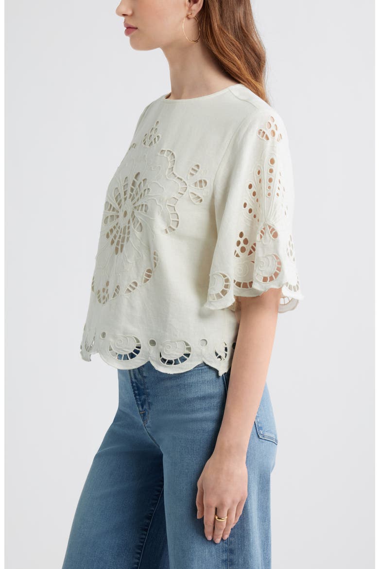 Eyelet Linen Blend Top, Alternate, color, IVORY EGRET