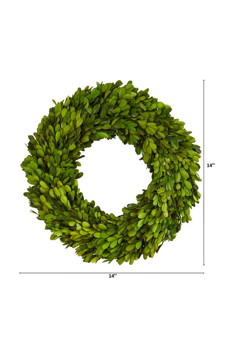 NEARLY NATURAL 14-in Preserved Boxwood Wreath, Alternate, color, Green
