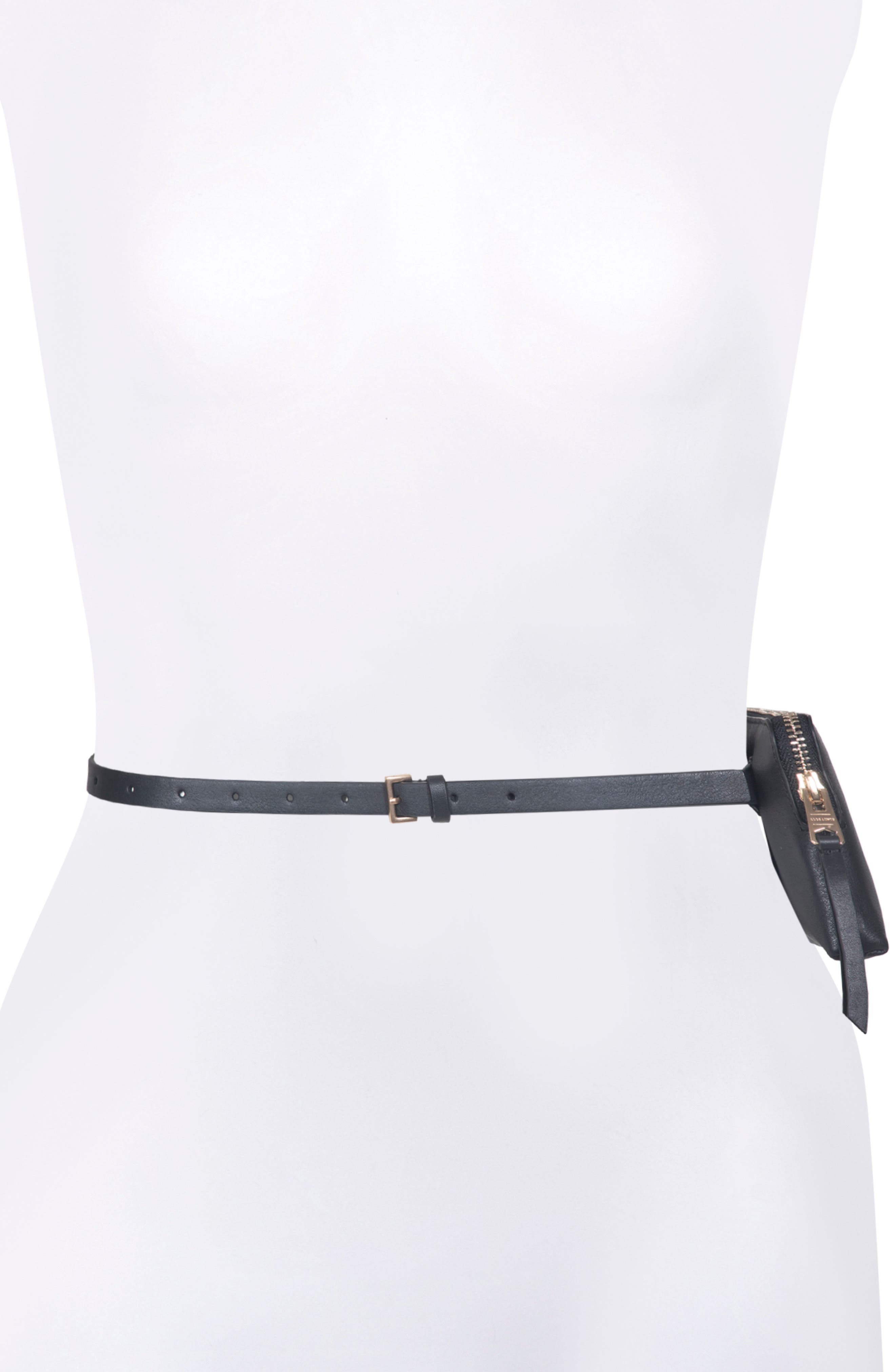 Leather Zip Belt Bag, Alternate, color, BLACK / WARM BRASS