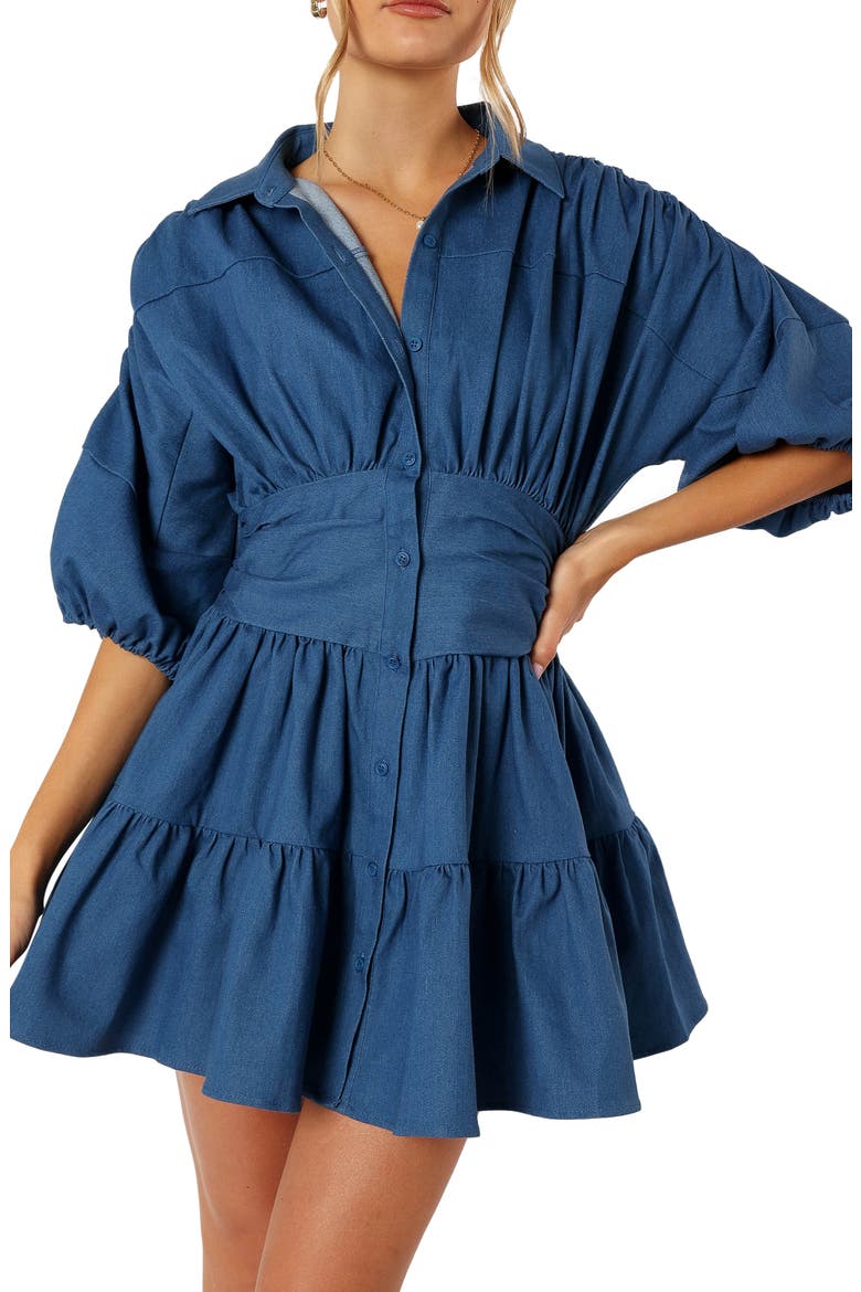 Francis Balloon Sleeve Denim Minidress, Alternate, color, BLUE DENIM