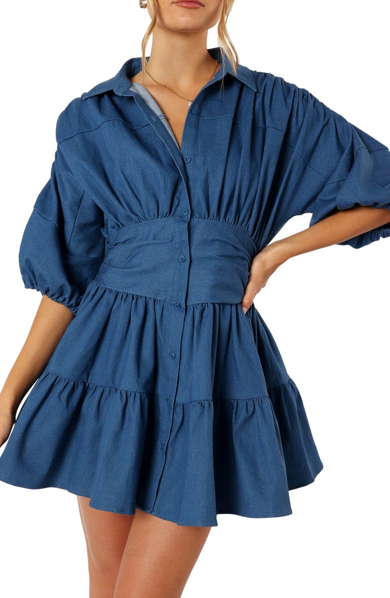 Petal & Pup Francis Balloon Sleeve Denim Minidress, Alternate, color, Blue Denim