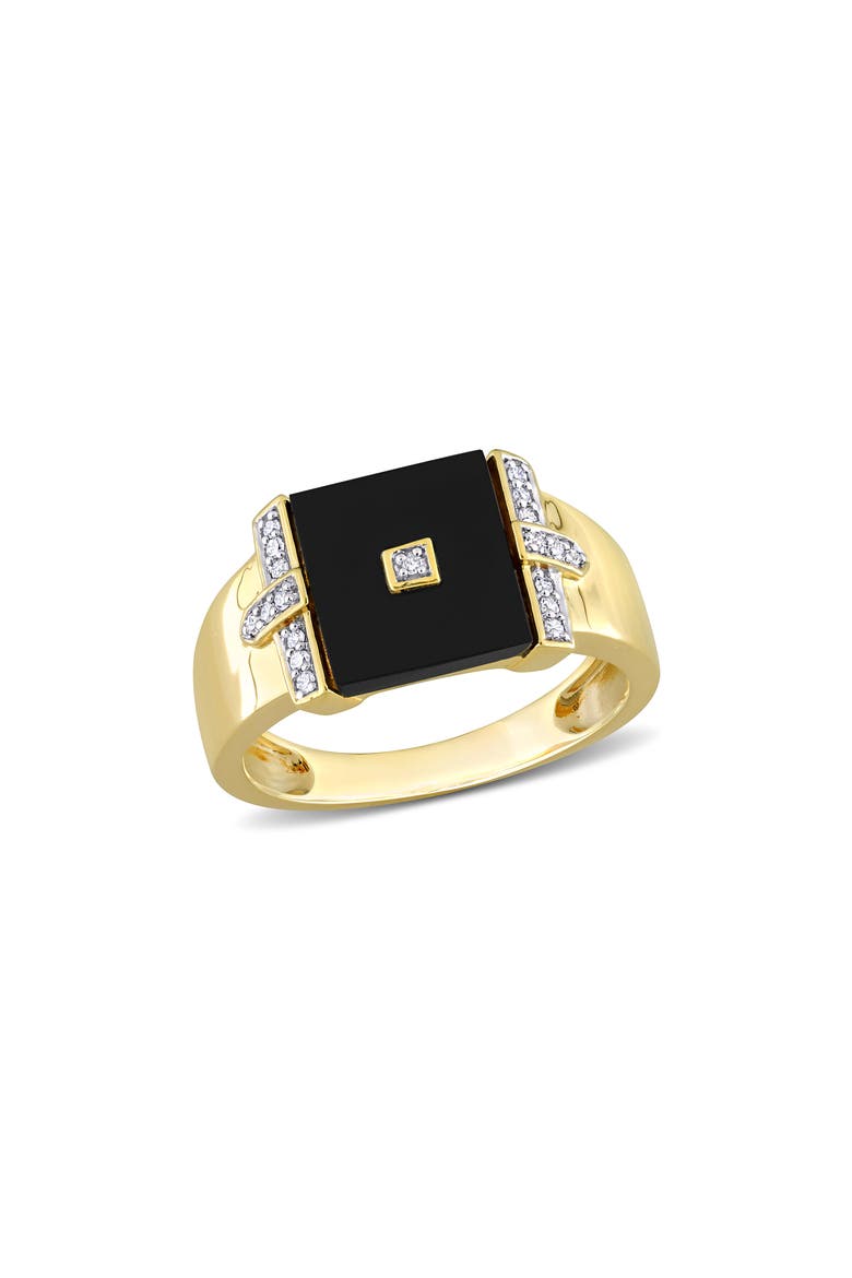 Onyx & Diamond Square Ring - 0.10ct., Main, color, GOLD/ BLACK