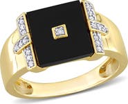DELMAR Onyx & Diamond Square Ring - 0.10ct.