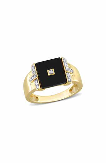 DELMAR Onyx & Diamond Square Ring - 0.10ct.