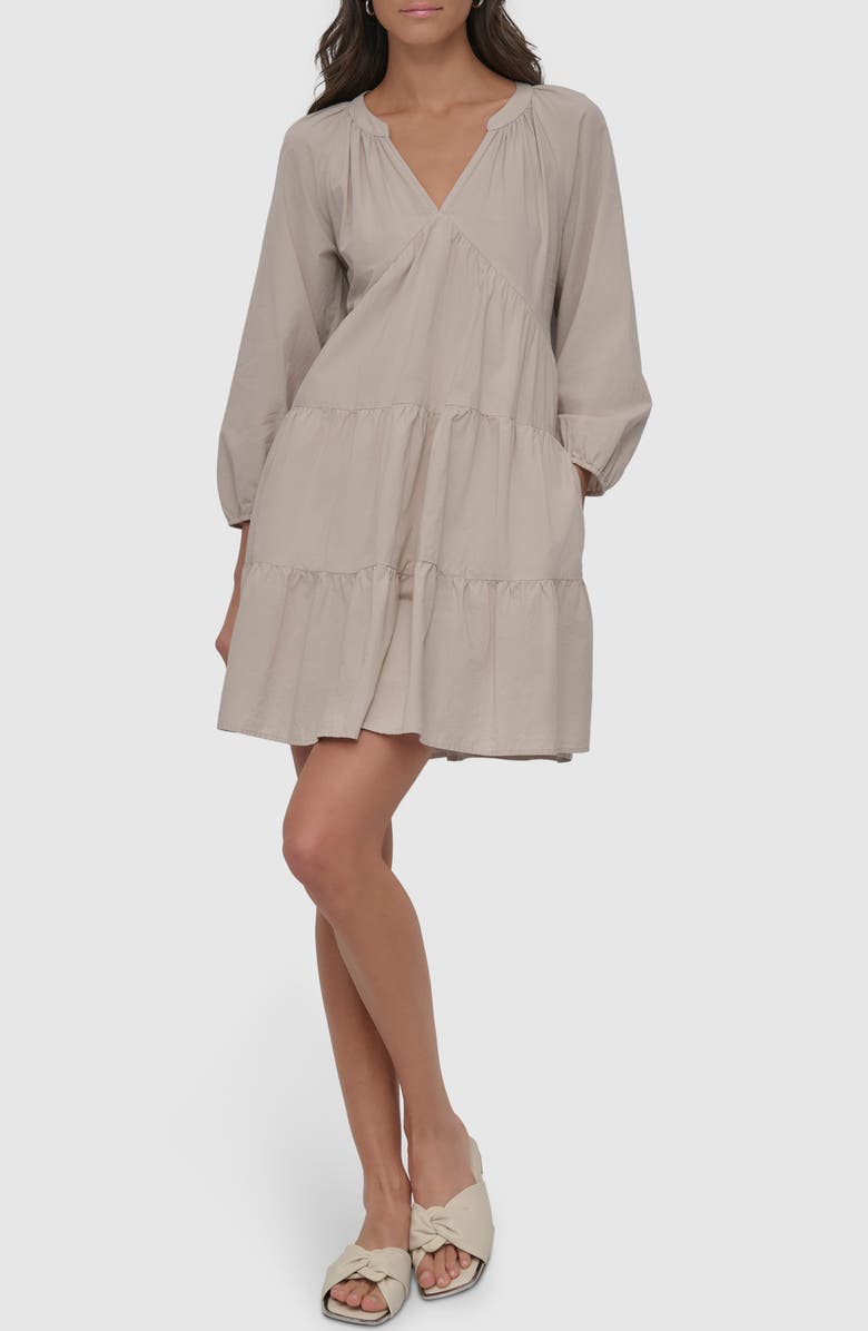 DKNY Jeans Tiered Babydoll Dress, Main, color, Pebble