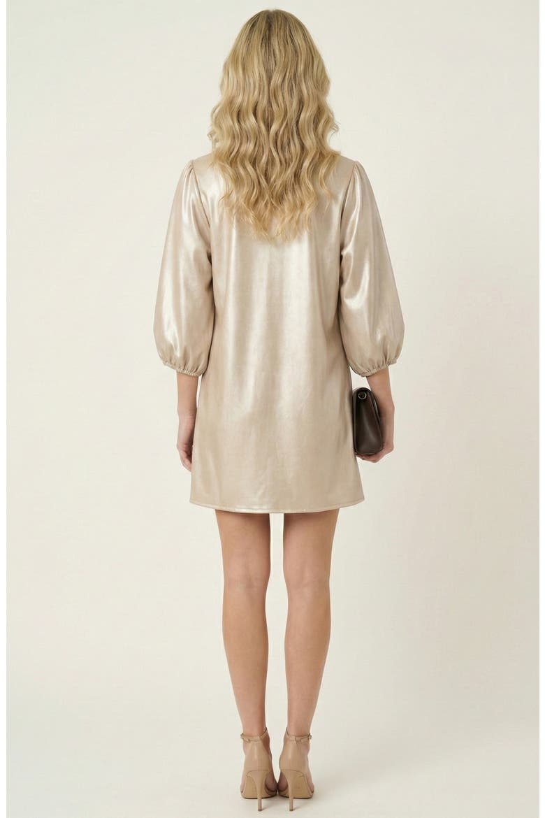 Satin Button-Up Shirt Dress with Puff Sleeves and Collar, Alternate, color, Champagne