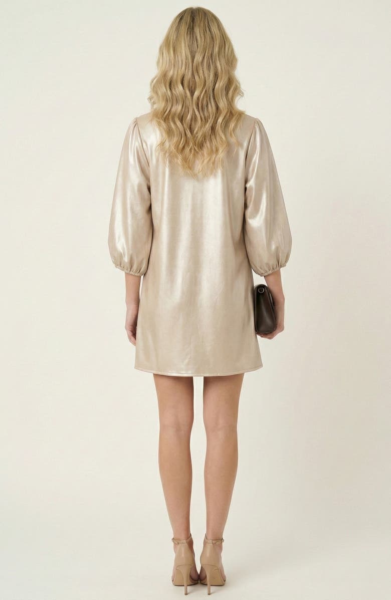 Modenaire Satin Button-Up Shirt Dress with Puff Sleeves and Collar, Alternate, color, Champagne